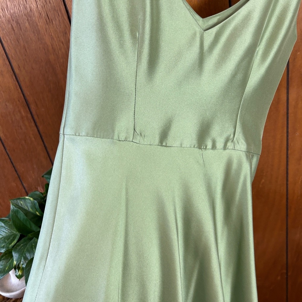 Vintage Ann Taylor Silk Satin Slip Midi Dress Sage Green V Neck Formal‎ - Picture 3 of 7